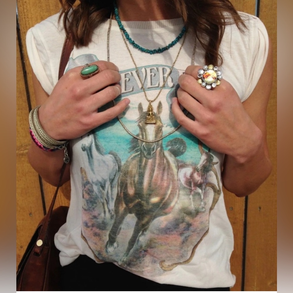 Spell White Graphic Tee with Horse Print